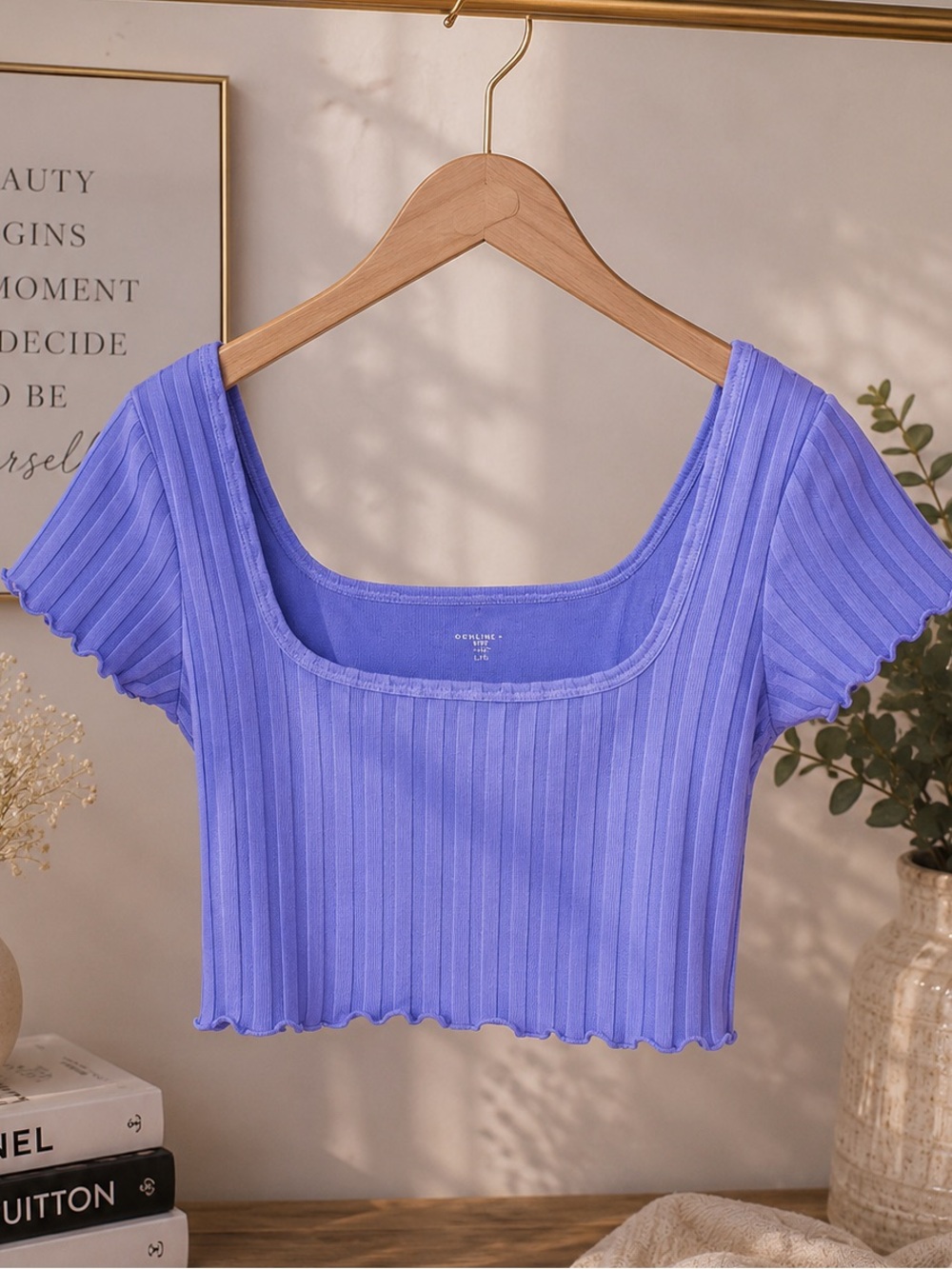 Aerie Offline Square Neck Ribbed Crop Top in Blue